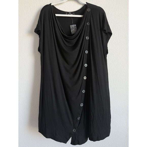 Dennis By Dennis Basso Black Scoop Neck Short Sleeve Button Dress Womens Size 2X - Picture 4 of 8